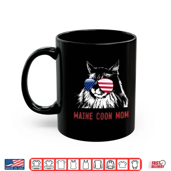 Mug Maine Coon Mom Cat Kitten USA American Flag Shirt