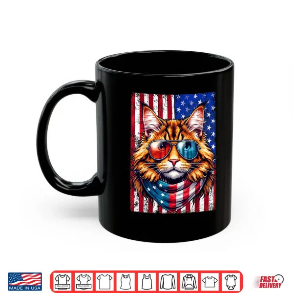 Mug Maine Coon Wearing USA Flag Cat Lover Patriotic 4th of July Shirt