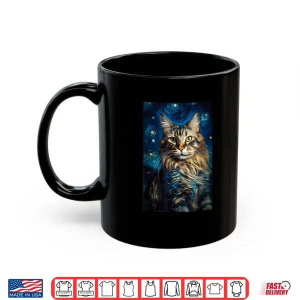 Mug Maine Coon cat painting kitten Van Gogh art Starry Night sky Shirt