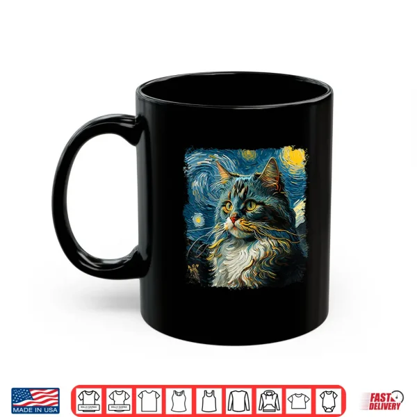 Mug Maine coon Cat Art Van Gogh Inspired Starry Night Cat Design Shirt