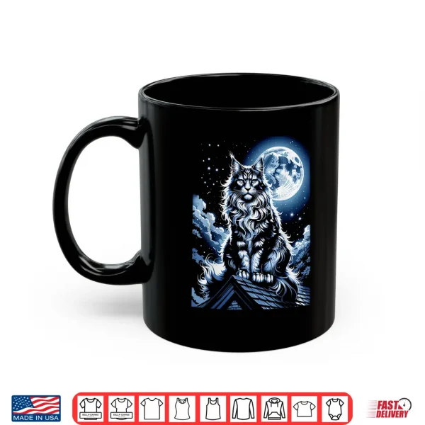Mug Majestic Maine Coon Cat Under Full Moon Night Sky Shirt