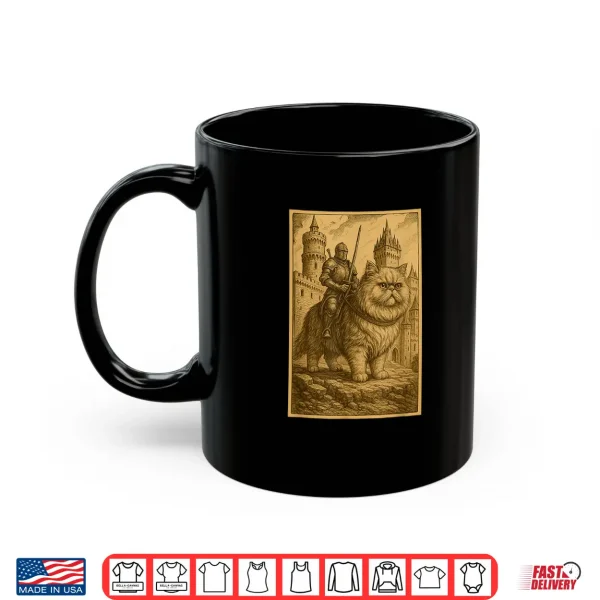 Mug Medieval Knight Riding a Persian Cat Rider Surreal Feline Shirt