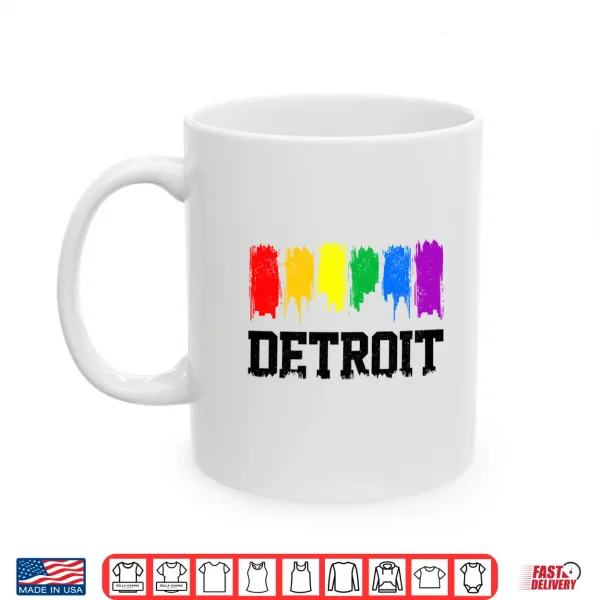 Mug Mens Detroit Skyline Michigan Rainbow LGBTQ Gay Pride Performance Shirt