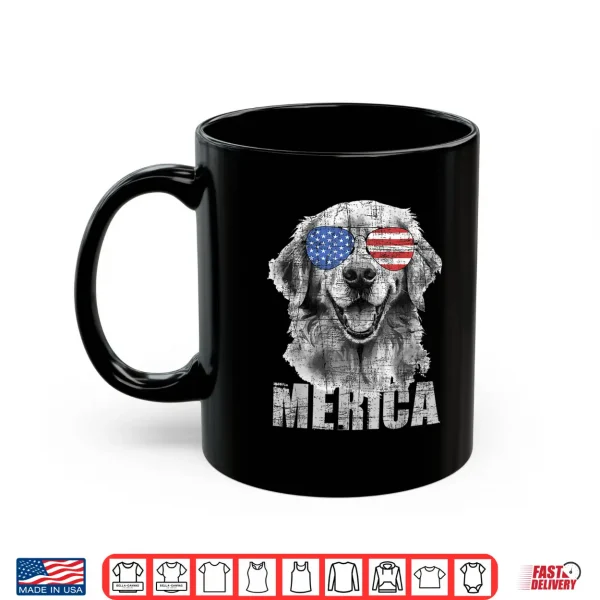 Mug Merica Patriotic American Flag Golden Retriever Dog Lover Shirt