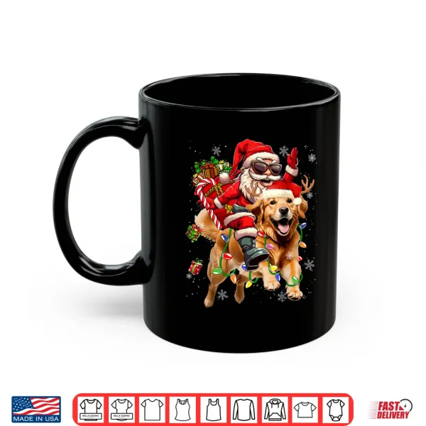 Mug Merry Christmas Santa Riding Golden Retriever Dog Xmas Shirt