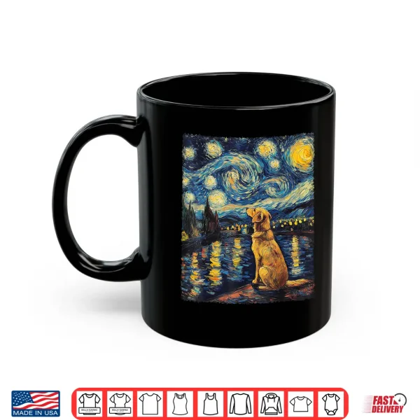 Mug Modern Art Painting Van Gogh Starry Night Golden Retriever Shirt