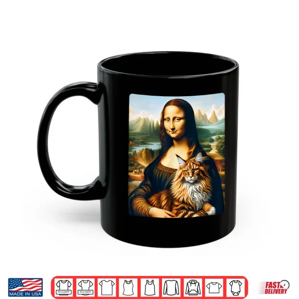 Mug Mona Lisas Feline Companion Maine Coon Cat Artwork Shirt