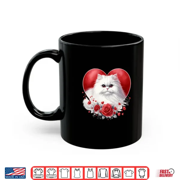 Mug My Cat Is My Valentine Cute White Persian Cat in a Heart Shirt