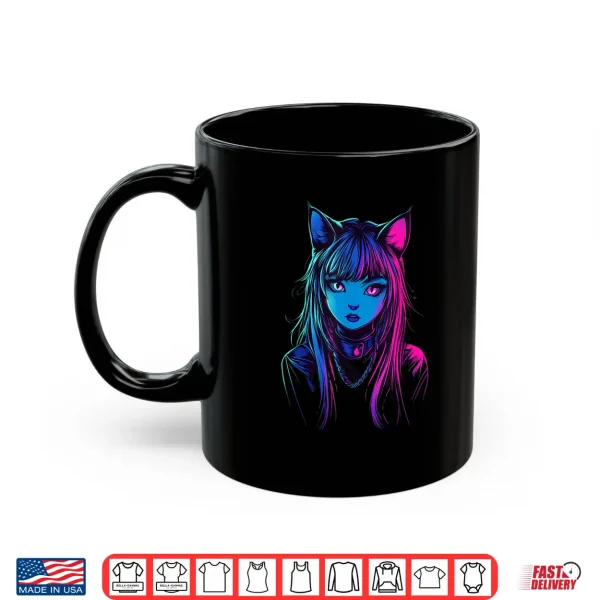 Mug Neon Anime Cat Girl Furry Style Art for Teens Kawaii Cosplay Shirt