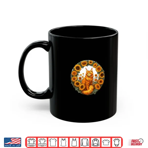 Mug Orange Maine Coon Cat art and sunflowers Shirt