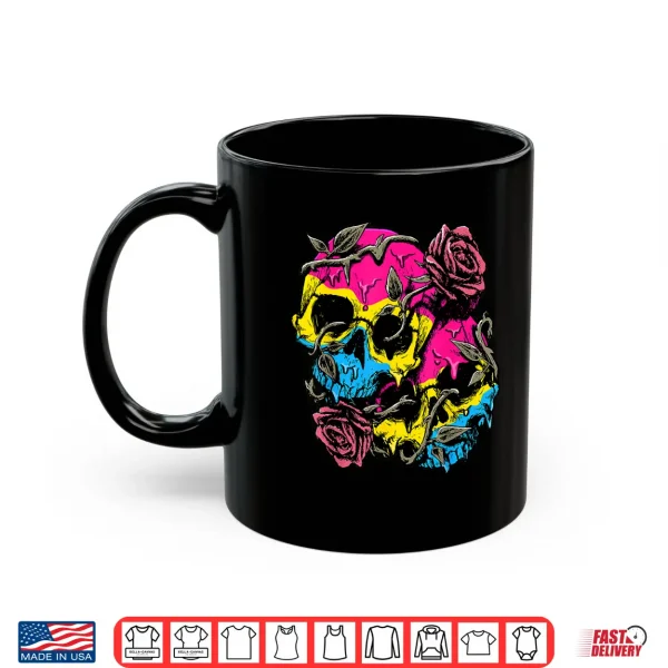Mug Pansexual Pride Pan Flag Skull Roses Subtle LGBTQ Shirt