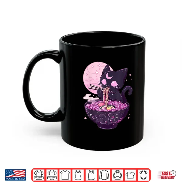 Mug Pastel Goth Aesthetic Kawaii Creepy Cat Eating Ramen Noodles Shirt