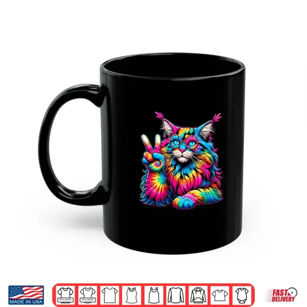 Mug Peace Sign Tie Dye Maine Coon Cat Men Women Kids Shirt