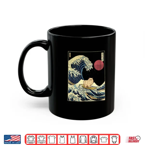 Mug Persian Cat Japanese Kanagawa Wave Funny Surf Animal Shirt