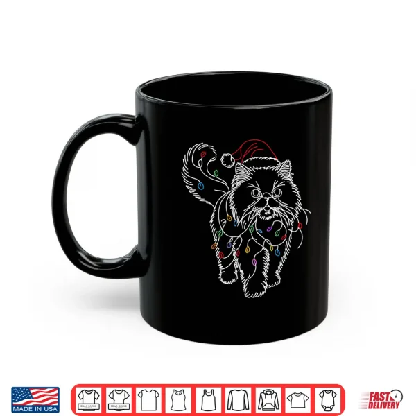 Mug Persian Cat Santa Christmas Tree Lights Ugly Pajamas Mom Dad Shirt