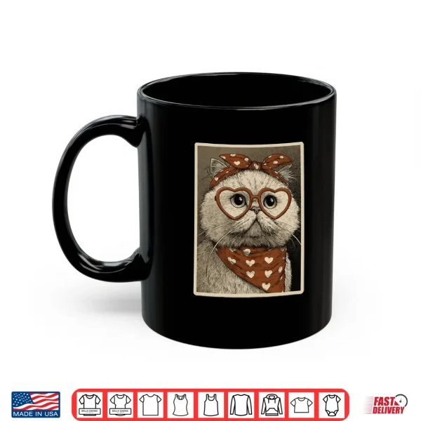 Mug Persian Cat with Hearts Glasses Valentines Kitten Coquette Shirt
