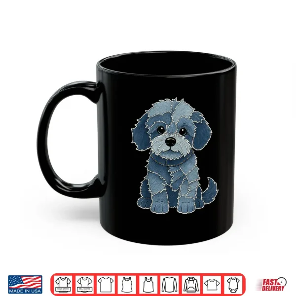 Mug Poodle Patchwork Denim Shirt Women Cute Poodle Dog Mom Shirt