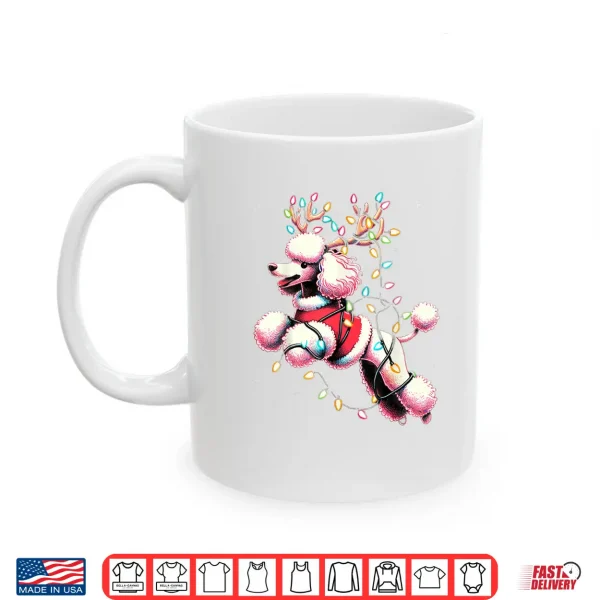 Mug Poodle Santa Christmas Tree Lights Funny Ugly Pajama Women Shirt