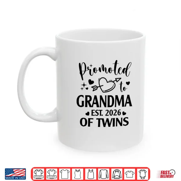 Mug Promoted to Grandma of Twins Est 2026 Gender Reveal Heart Shirt