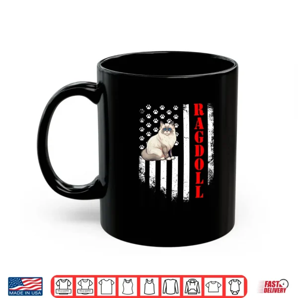 Mug Ragdoll Cat American Flag Paw Print Patriotic Graphic Tee Shirt