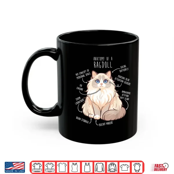 Mug Ragdoll Cat Anatomy Funny Cute Pet Mom Dad Cream Bicolor Shirt