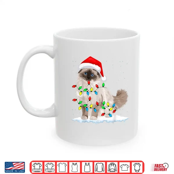Mug Ragdoll Cat Christmas Lights Xmas Cat Lover Shirt