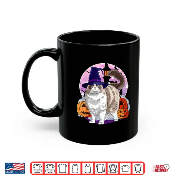Mug Ragdoll Cat Cute Halloween Witch Pumpkin Shirt