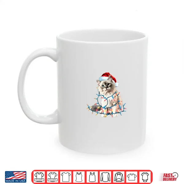 Mug Ragdoll Cat Santa Xmas Lights Funny Christmas Shirt