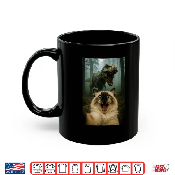 Mug Ragdoll Cat Selfie with T Rex Dinosaur Shirt
