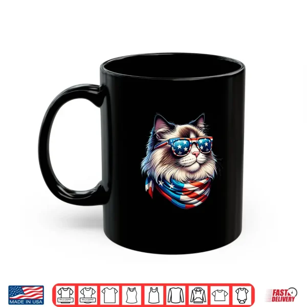 Mug Ragdoll Cat USA Flag Sunglasses Patriotic Cat 4th of July Women Men Shirt