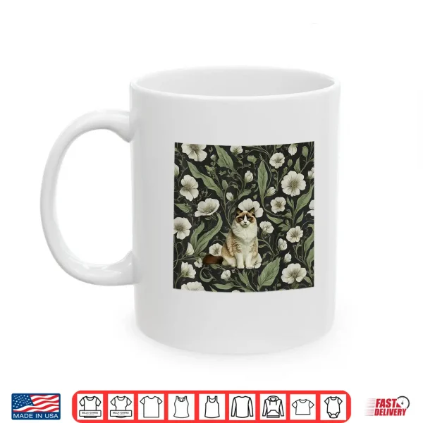 Mug Ragdoll Cat White Vintage Flower Summer Shirt