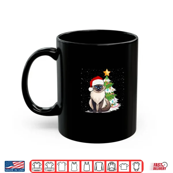 Mug Ragdoll Cat with Christmas Tree and Santa Hat Holiday Design Shirt