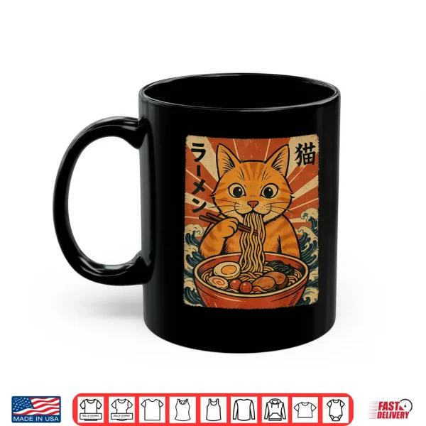 Mug Ramen Noodles Orange Cat Japanese Anime Kawaii Cat Retro Shirt