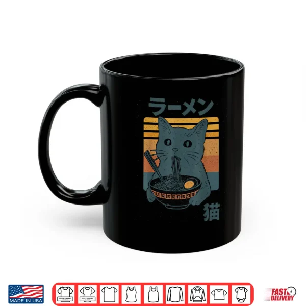 Mug Retro Cat Eating Ramen Noodles Anime Girls Boys Men Women Shirt