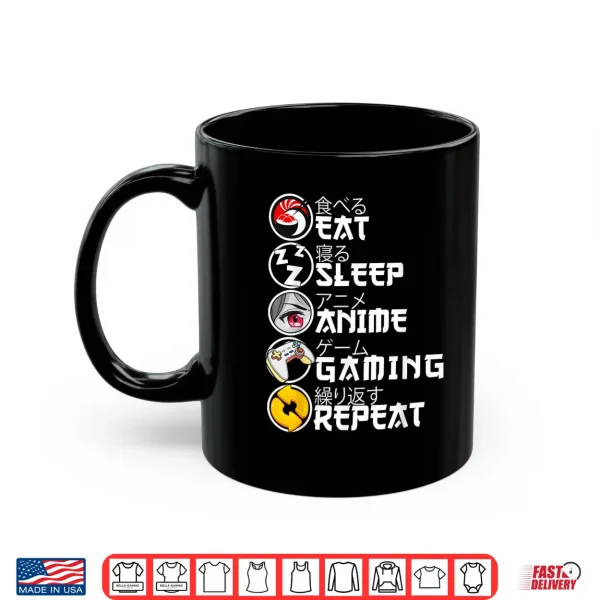 Mug Retro Eat Sleep Anime Gaming Repeat Kawaii Anime Manga Gamer Shirt