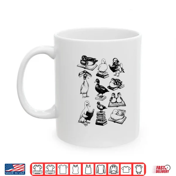 Mug Retro Reading Ducks Graphic Sketch Ducks Bookworm Nerd Shirt