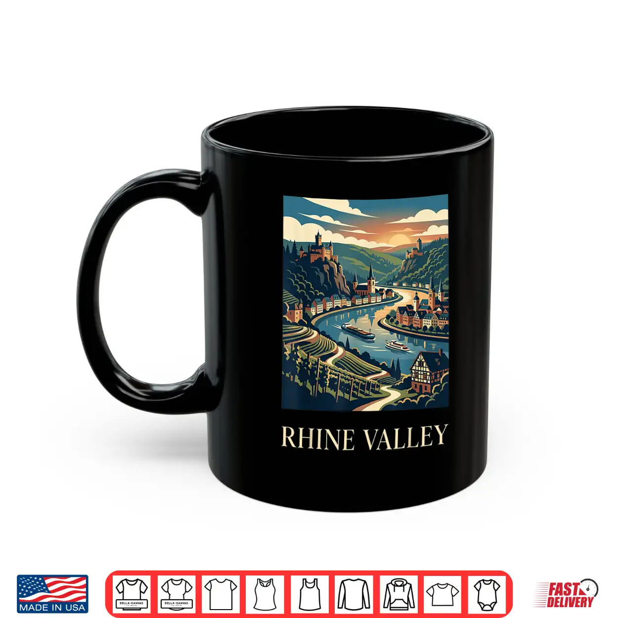 Rhine Valley Germany Castle River Retro Travel Design Shirt Rhine Valley Germany Castle River Retro Travel Design Shirt