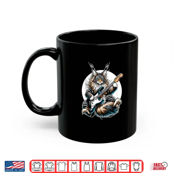 Mug Rock Cat Playing E Guitar Funny Guitar Maine Coon Cat Shirt