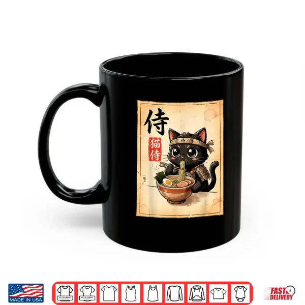 Samurai Black Cat Eating Ramen Japanese Manga Style Shirt 3 Mug Samurai Black Cat Eating Ramen Japanese Manga Style Shirt