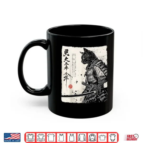 Mug Samurai Cat Japanese Art Anime Gifts Men Women Kid Graphic Shirt