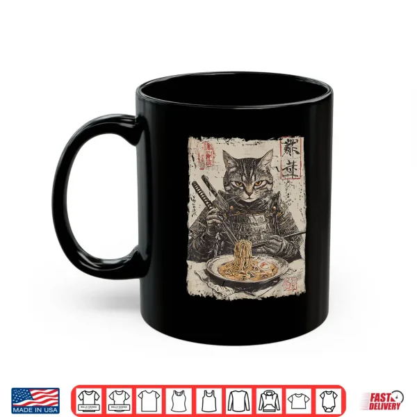 Mug Samurai Cat Loves Ramen Funny Anime Japanese Artwork Samurai Shirt