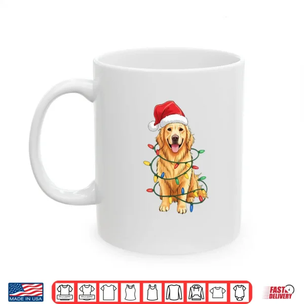 Mug Santa Hat Golden Retriever Christmas Tree Light Xmas Pajama Shirt