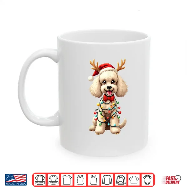 Mug Santa Poodle Reindeer Light Christmas Funny Poodle Pajama Shirt