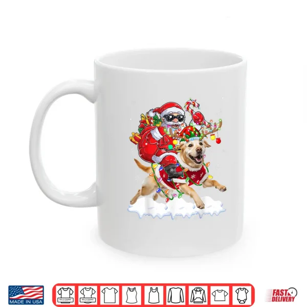 Mug Santa Riding Labrador Retriever Christmas Lights Dog Xmas Shirt