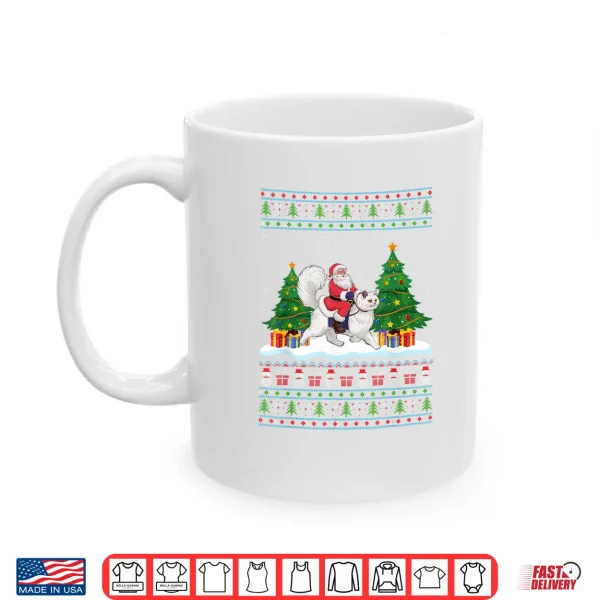 Mug Santa Riding Persian Cat Tree Lights Ugly Christmas Sweater Shirt