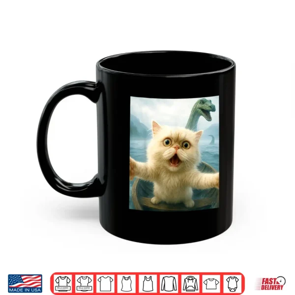 Mug Scared Selfie Persian Cat Chased By Loch Ness Monster Nessie Shirt