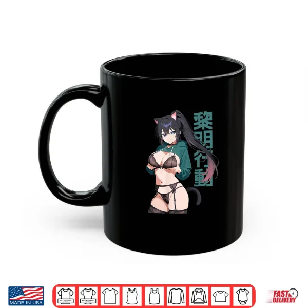 Mug Sexy Waifu Anime Girl Cat Kitten Ears Lingerie Japanese Art Shirt