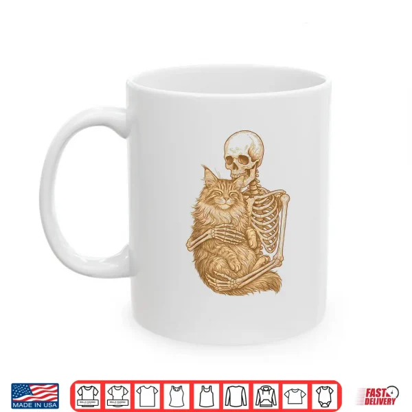 Mug Skeleton Hugging Maine Coon Cat Professional Graphic Shirt