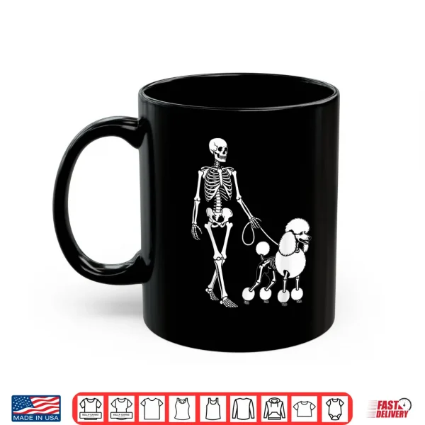Mug Skeleton Walking Poodle Dog Lovers Halloween Humor Shirt