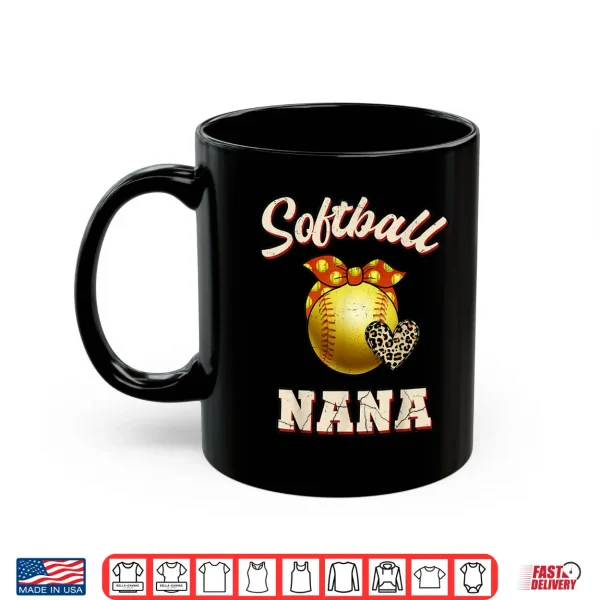 Mug Softball Nana Leopard Heart Fans Mothers Day Gift Shirt